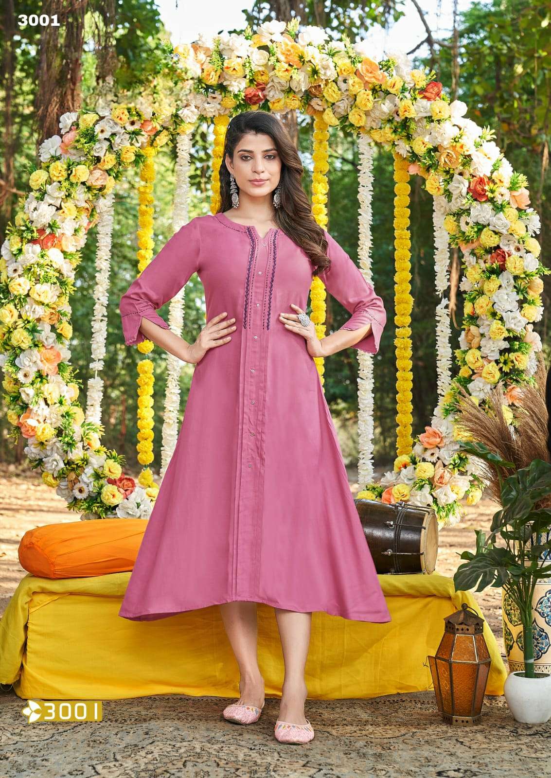 MUSKAN VOL 4 PREMIUM RAYON LIVA TAG A LINE HAND WORK  KURTI WITH  STITCH PLATTING STYLE BY S3FOREVER BRAND 3001